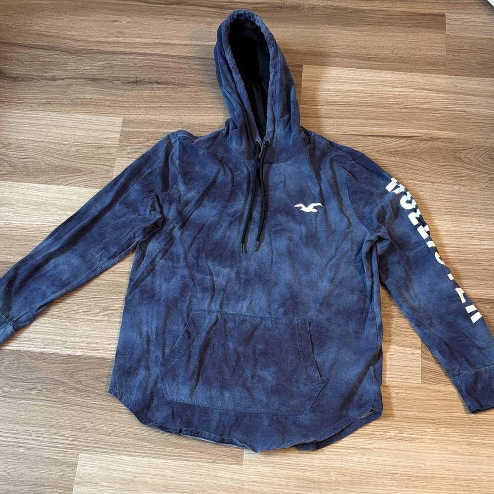 EUC Men's Hollister Blue Tie-Dye Cotton Hooded T-shirt Hoodie Pullover Size M